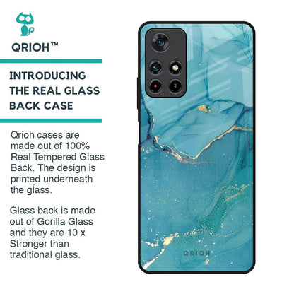 Blue Golden Glitter Glass Case for Redmi Note 11T 5G