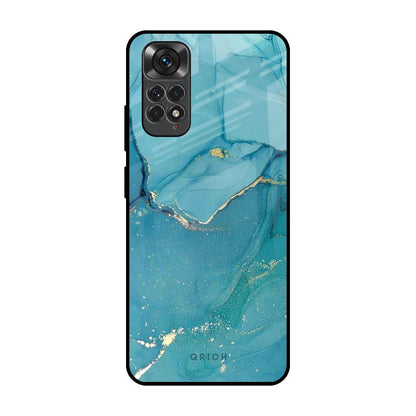 Blue Golden Glitter Redmi Note 11S Glass Back Cover Online