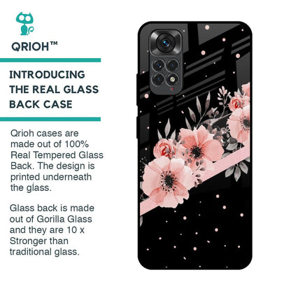 Floral Black Band Glass Case For Redmi Note 11S