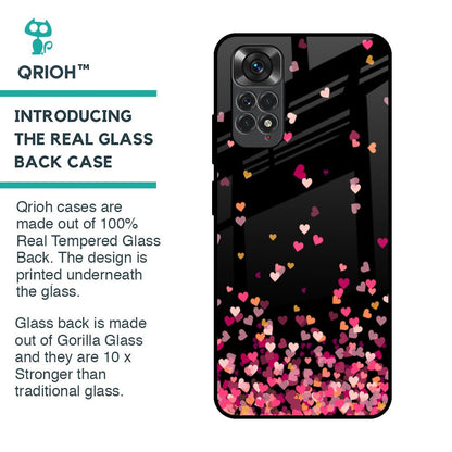 Heart Rain Fall Glass Case For Redmi Note 11S