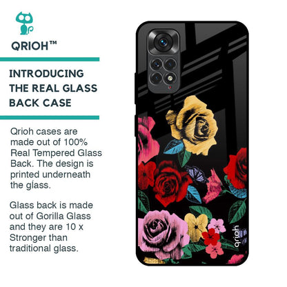 Floral Decorative Glass Case For Redmi Note 11S