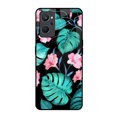 Tropical Leaves & Pink Flowers Realme 9i Glass Back Cover Online