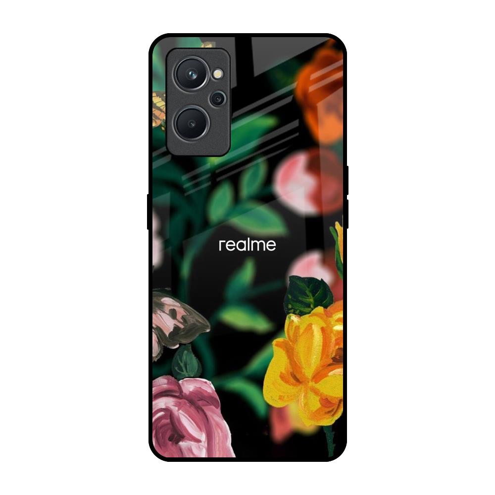 Flowers & Butterfly Realme 9i Glass Back Cover Online