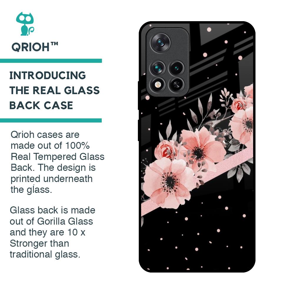 Floral Black Band Glass Case For Mi 11i