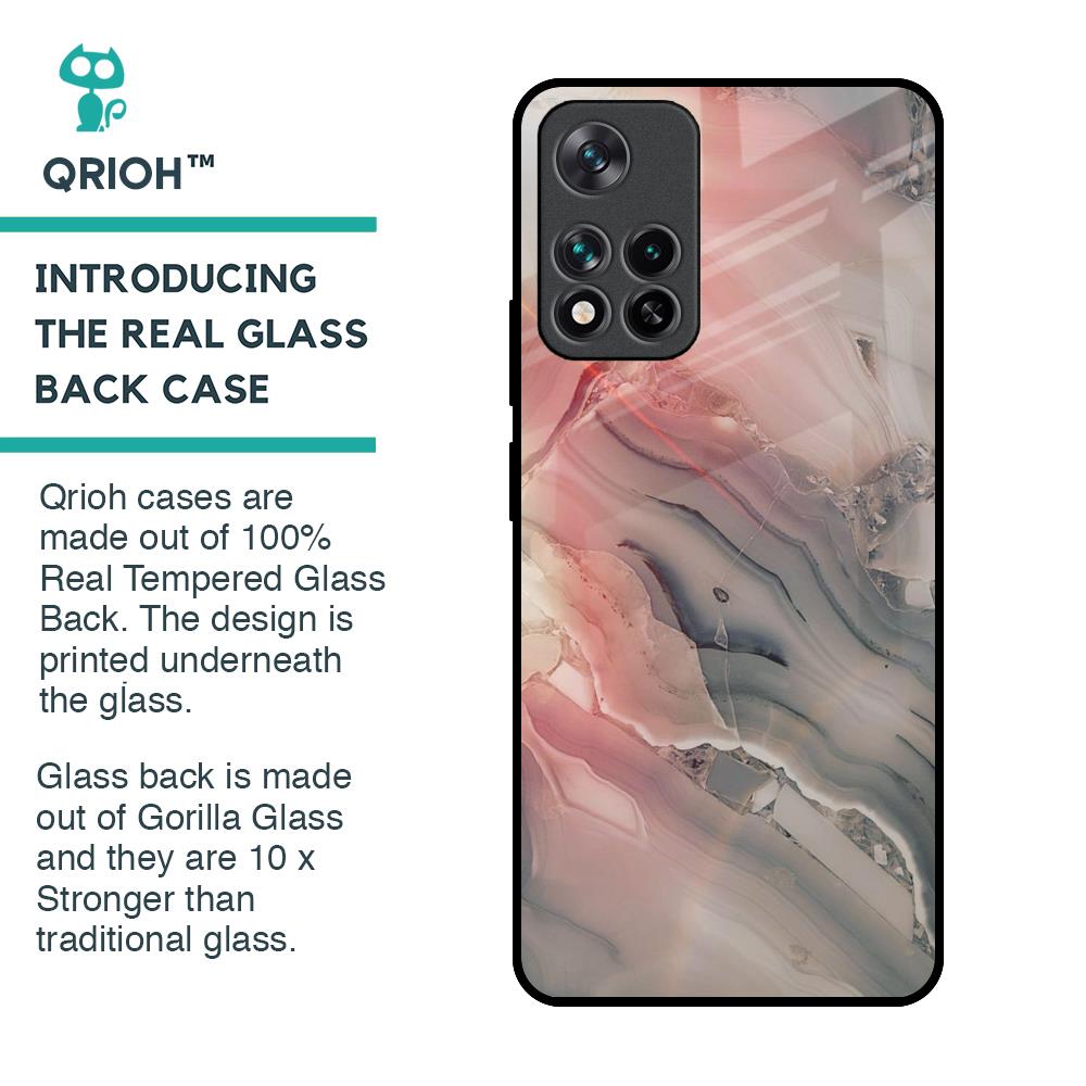 Pink And Grey Marble Glass Case For Mi 11i