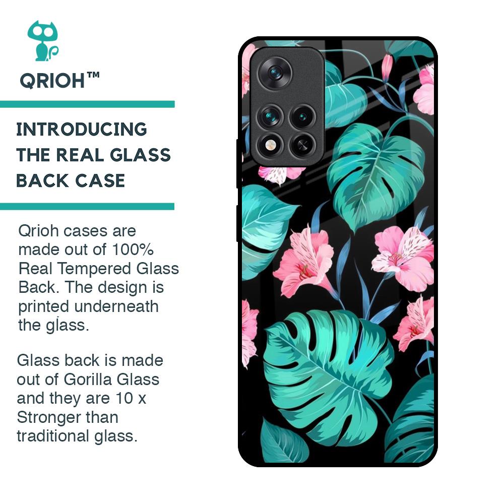Tropical Leaves & Pink Flowers Glass Case for Mi 11i