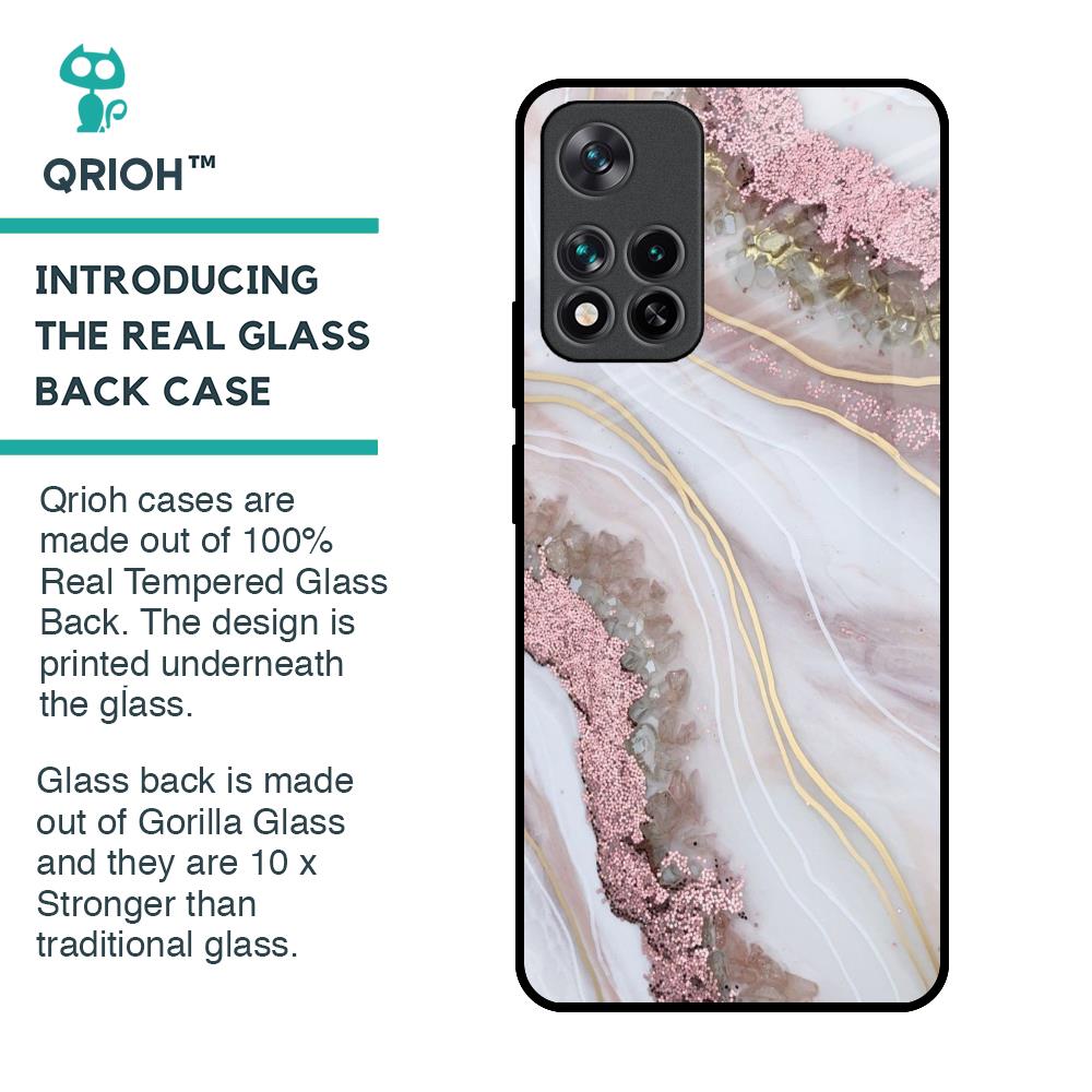 Pink & Gold Gllitter Marble Glass Case for Mi 11i