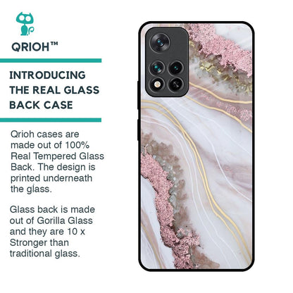 Pink & Gold Gllitter Marble Glass Case for Mi 11i