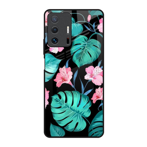 Tropical Leaves & Pink Flowers Mi 11T Pro 5G Glass Back Cover Online