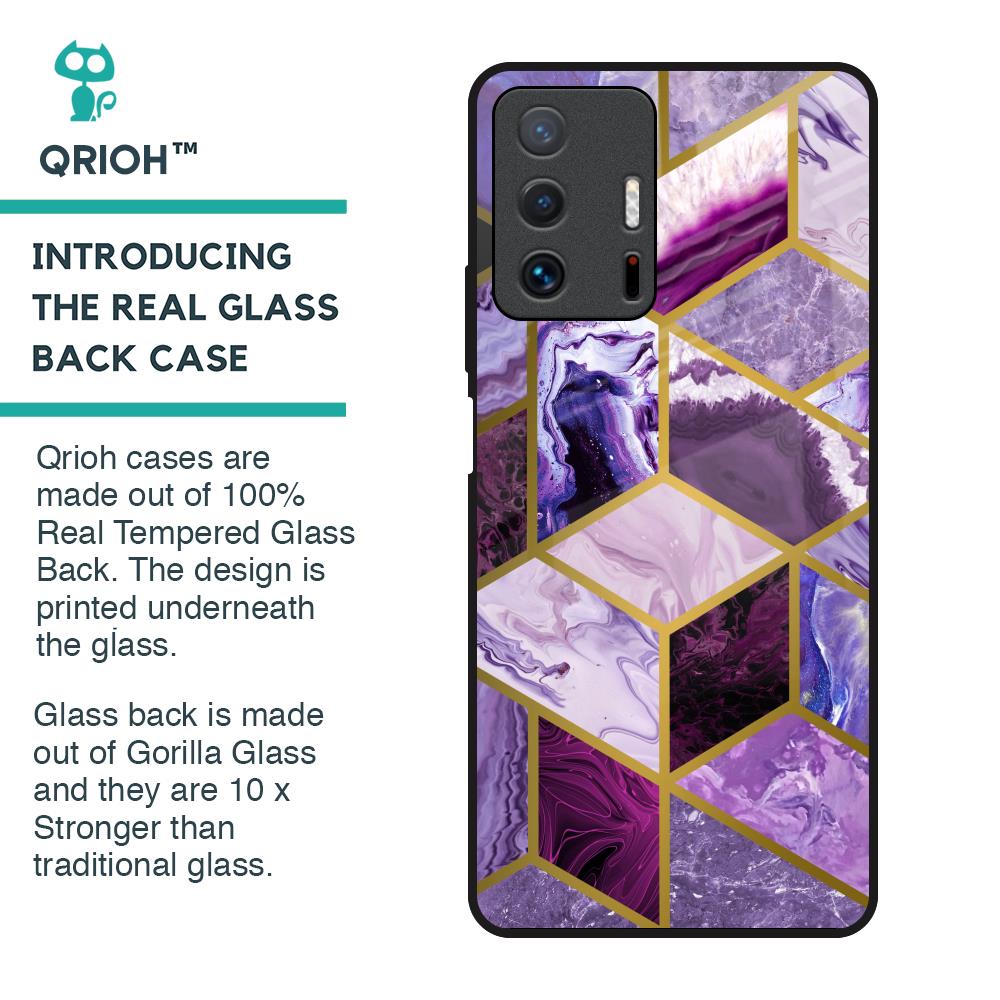 Purple Rhombus Marble Glass Case for Mi 11T Pro 5G