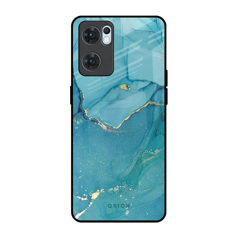 Blue Golden Glitter Oppo Reno7 5G Glass Back Cover Online