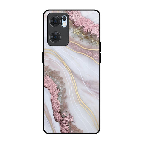 Pink & Gold Gllitter Marble Oppo Reno7 5G Glass Back Cover Online