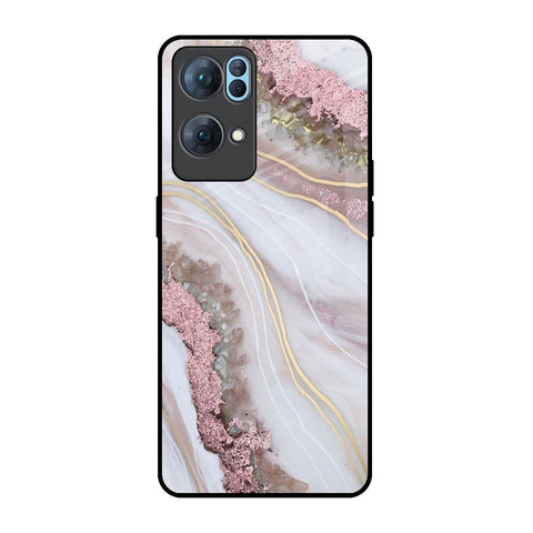 Pink & Gold Gllitter Marble Oppo Reno7 Pro 5G Glass Back Cover Online