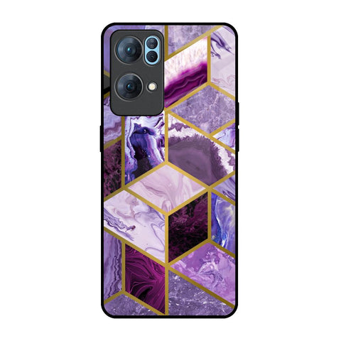 Purple Rhombus Marble Oppo Reno7 Pro 5G Glass Back Cover Online