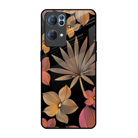 Lines Pattern Flowers Oppo Reno7 Pro 5G Glass Back Cover Online