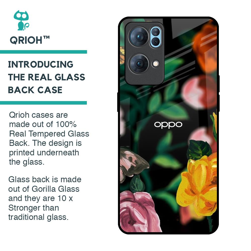 Flowers & Butterfly Glass Case for Oppo Reno7 Pro 5G