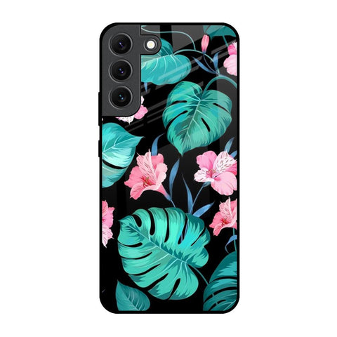Tropical Leaves & Pink Flowers Samsung Galaxy S22 5G Glass Back Cover Online