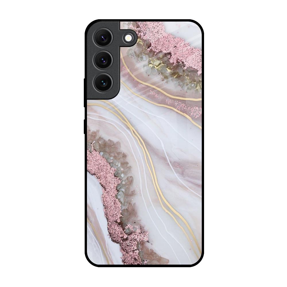 Pink & Gold Gllitter Marble Samsung Galaxy S22 5G Glass Back Cover Online