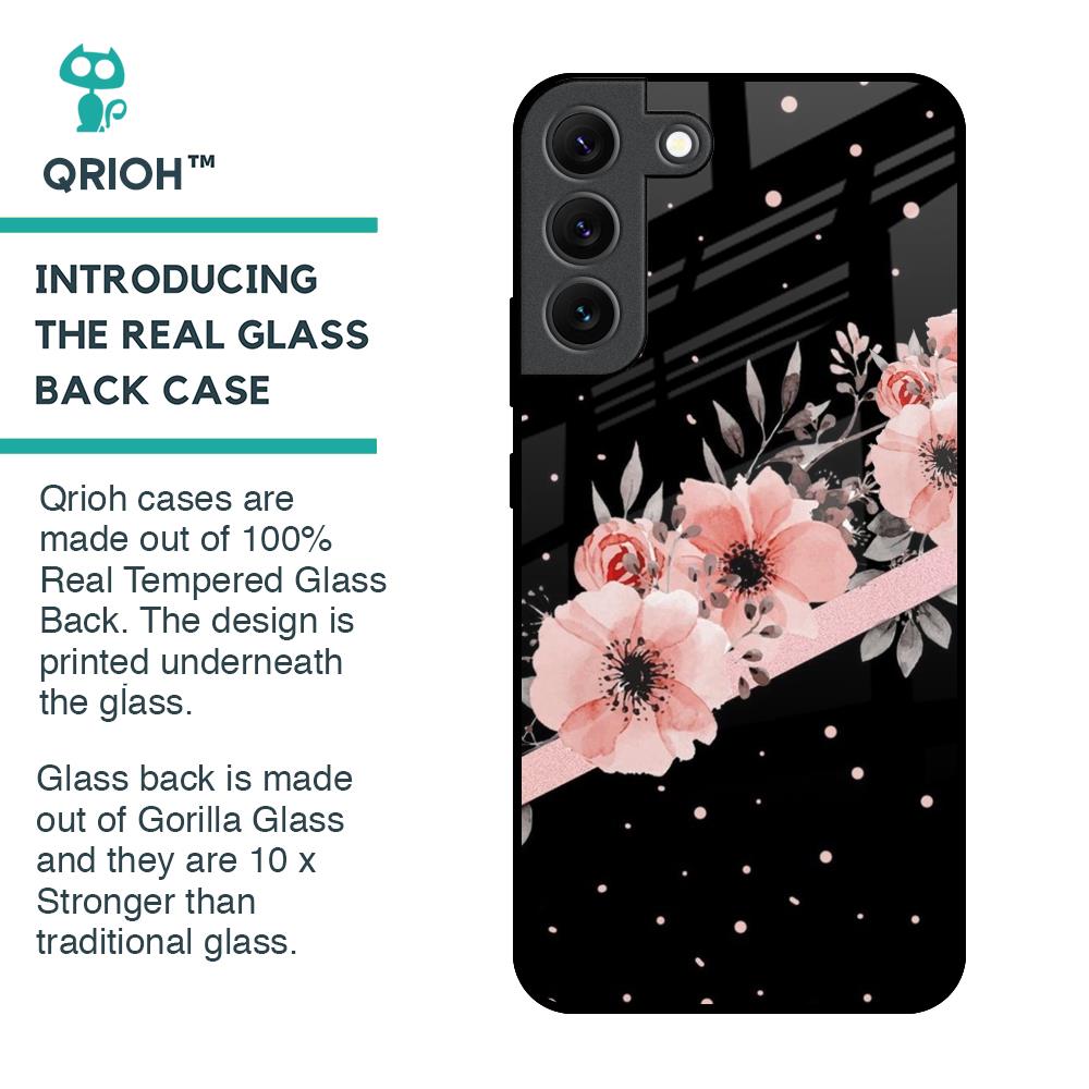 Floral Black Band Glass Case For Samsung Galaxy S22 5G