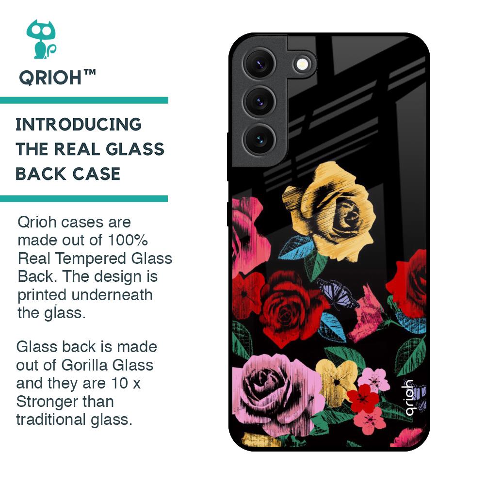 Floral Decorative Glass Case For Samsung Galaxy S22 5G