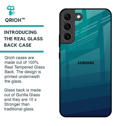 Green Triangle Pattern Glass Case for Samsung Galaxy S22 5G