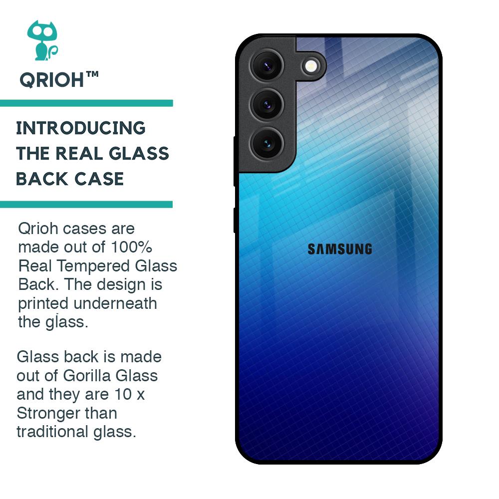 Blue Rhombus Pattern Glass Case for Samsung Galaxy S22 5G
