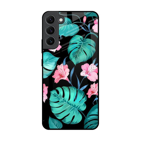 Tropical Leaves & Pink Flowers Samsung Galaxy S22 Plus 5G Glass Back Cover Online