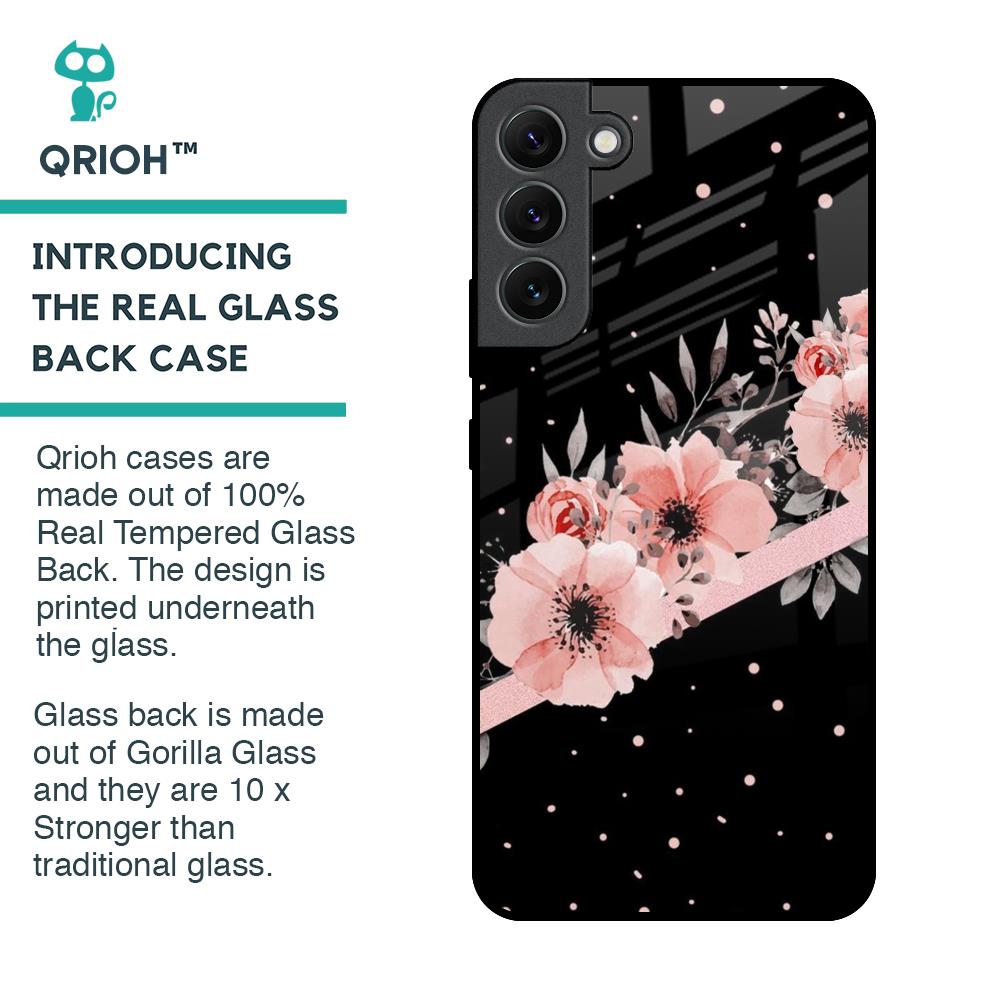 Floral Black Band Glass Case For Samsung Galaxy S22 Plus 5G