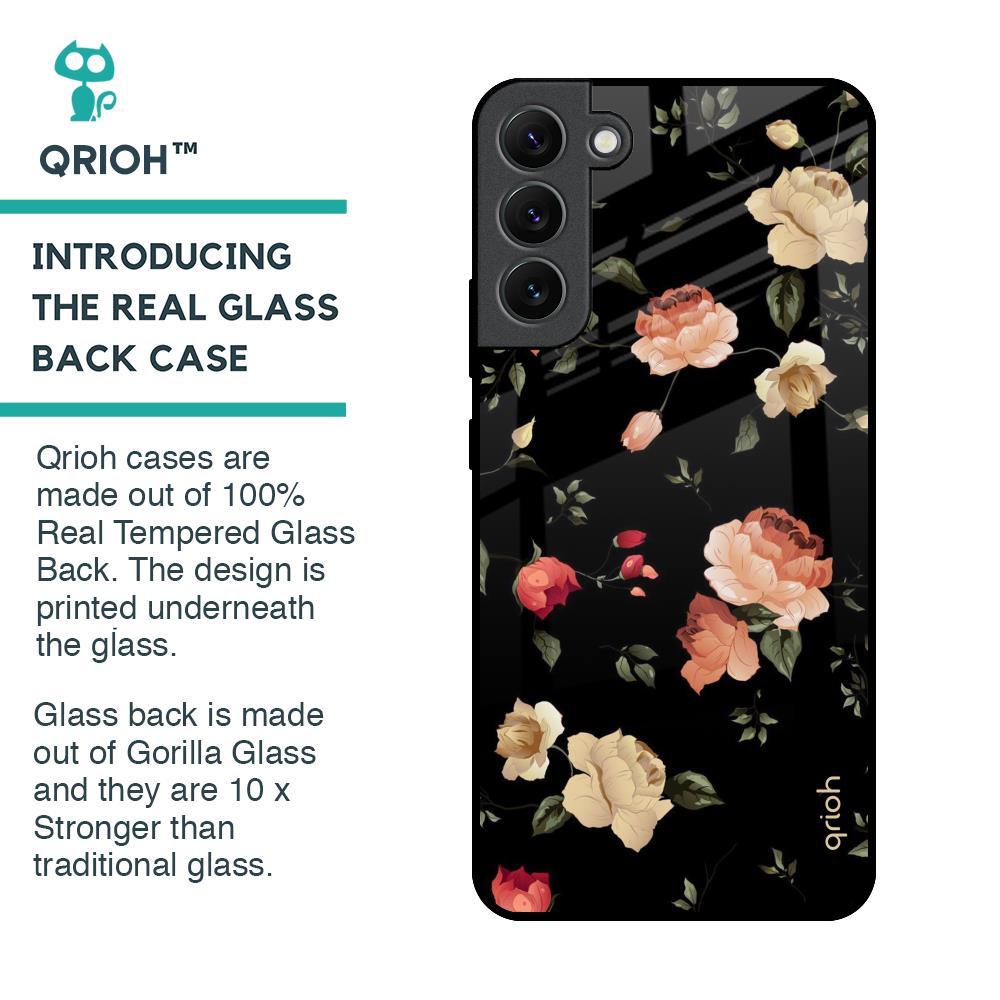 Black Spring Floral Glass Case for Samsung Galaxy S22 Plus 5G