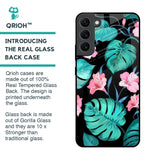 Tropical Leaves & Pink Flowers Glass Case for Samsung Galaxy S22 Plus 5G