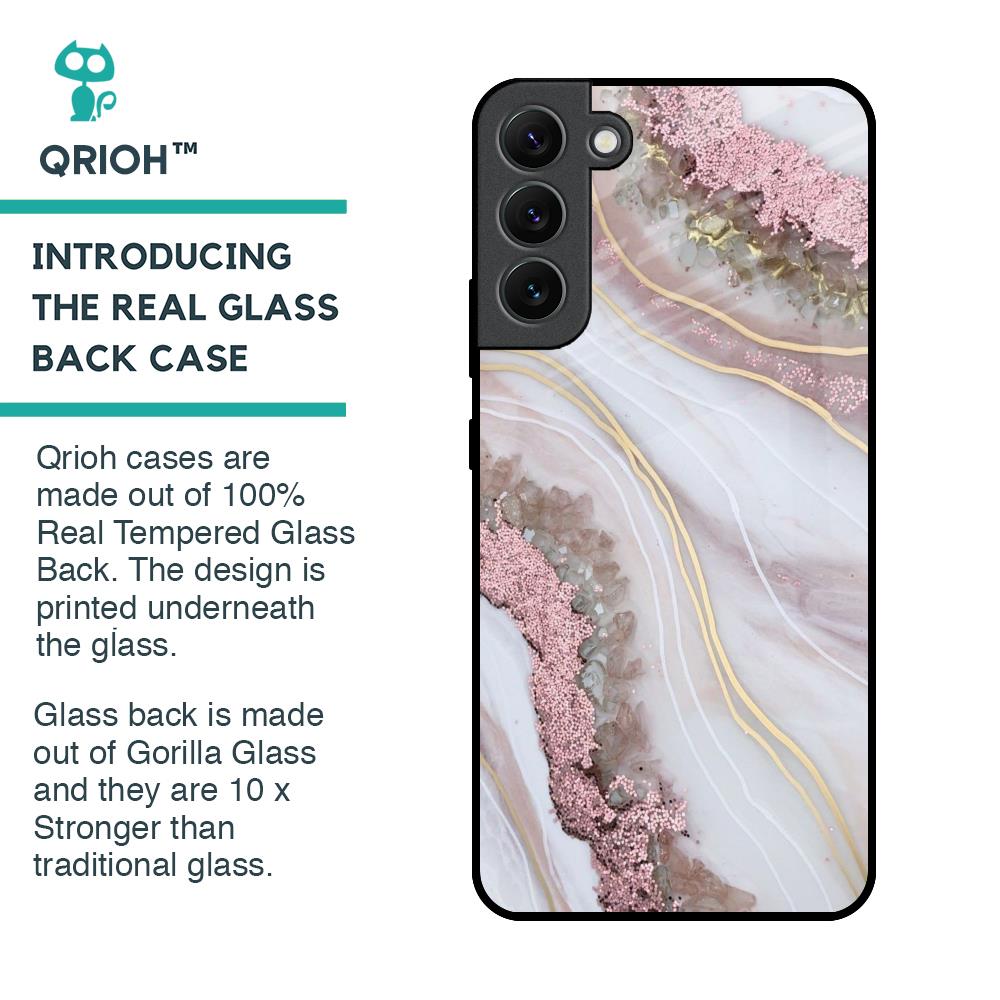 Pink & Gold Gllitter Marble Glass Case for Samsung Galaxy S22 Plus 5G