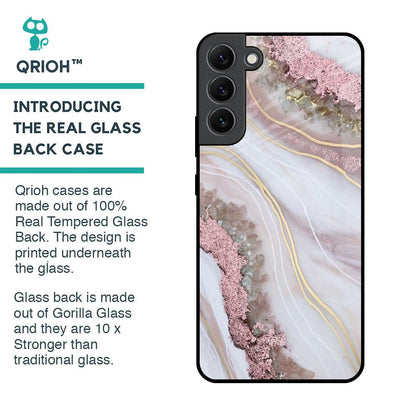 Pink & Gold Gllitter Marble Glass Case for Samsung Galaxy S22 Plus 5G