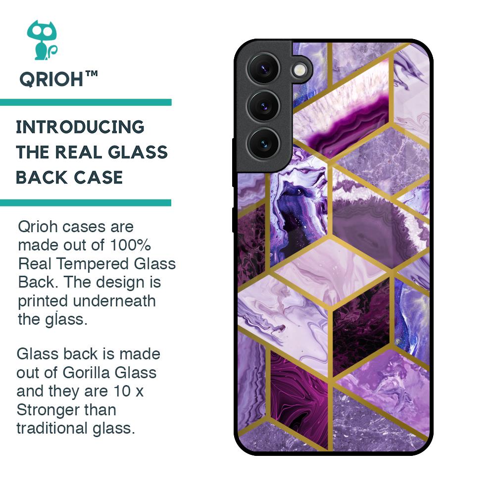 Purple Rhombus Marble Glass Case for Samsung Galaxy S22 Plus 5G