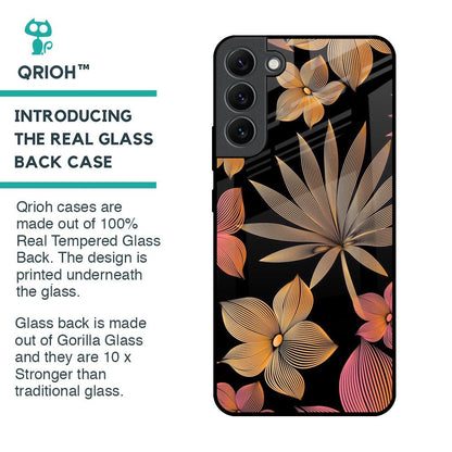 Lines Pattern Flowers Glass Case for Samsung Galaxy S22 Plus 5G