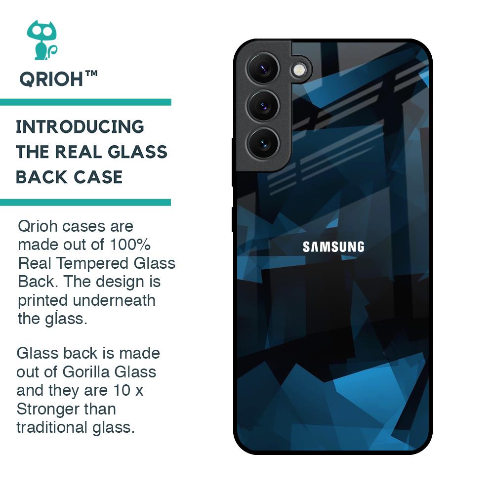 Polygonal Blue Box Glass Case For Samsung Galaxy S22 Plus 5G
