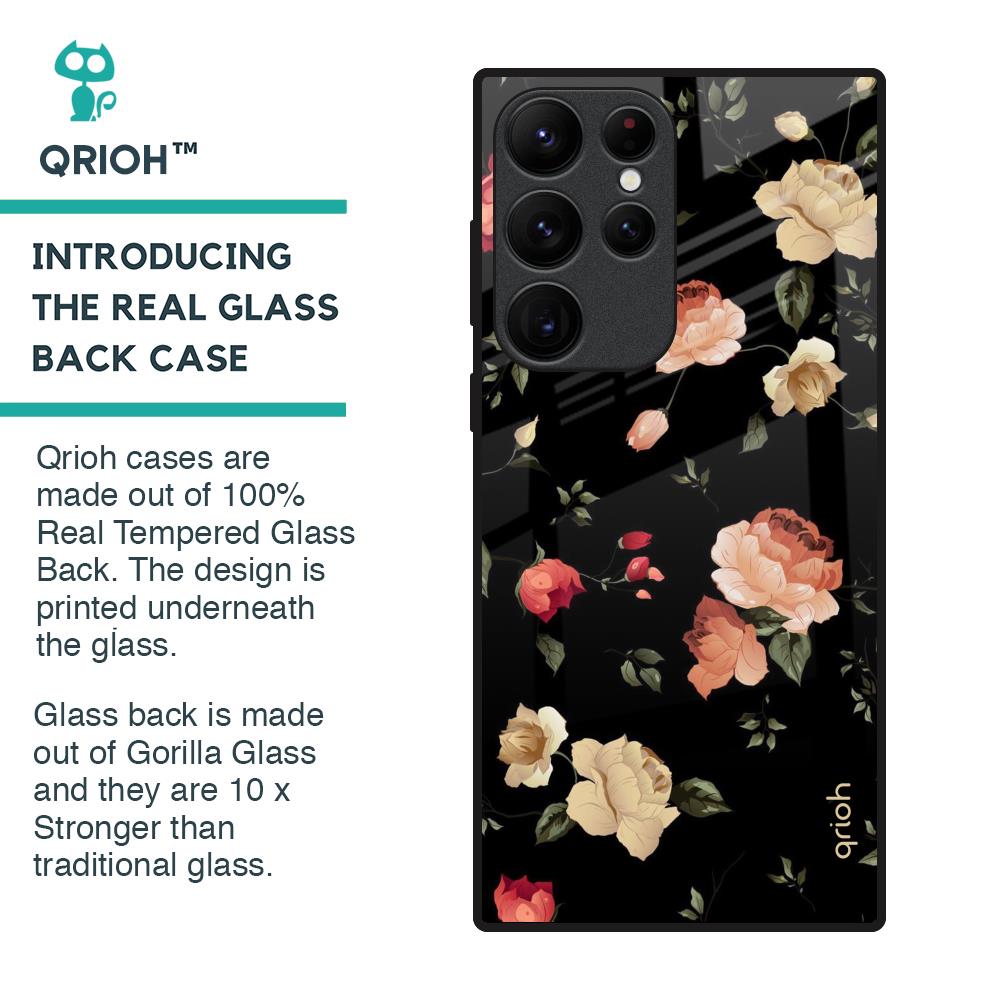 Black Spring Floral Glass Case for Samsung Galaxy S22 Ultra 5G