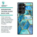 Turquoise Geometrical Marble Glass Case for Samsung Galaxy S22 Ultra 5G