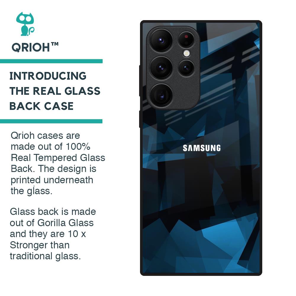 Polygonal Blue Box Glass Case For Samsung Galaxy S22 Ultra 5G