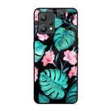 Tropical Leaves & Pink Flowers Realme 9 Pro Plus Glass Back Cover Online