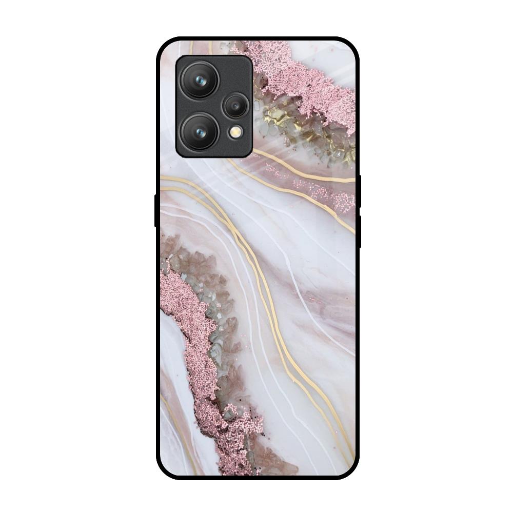 Pink & Gold Gllitter Marble Realme 9 Pro Plus Glass Back Cover Online