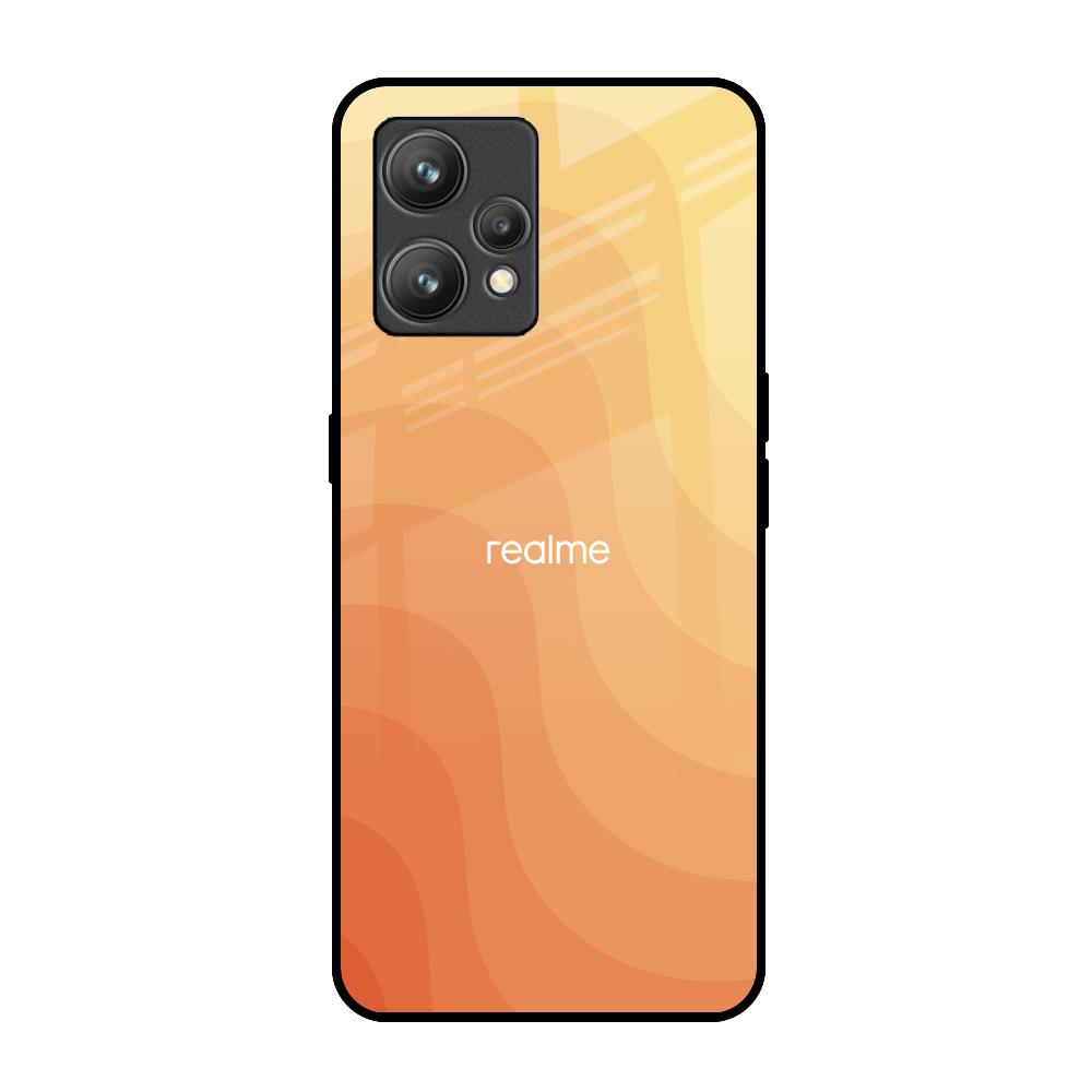 Orange Curve Pattern Realme 9 Pro Plus Glass Back Cover Online