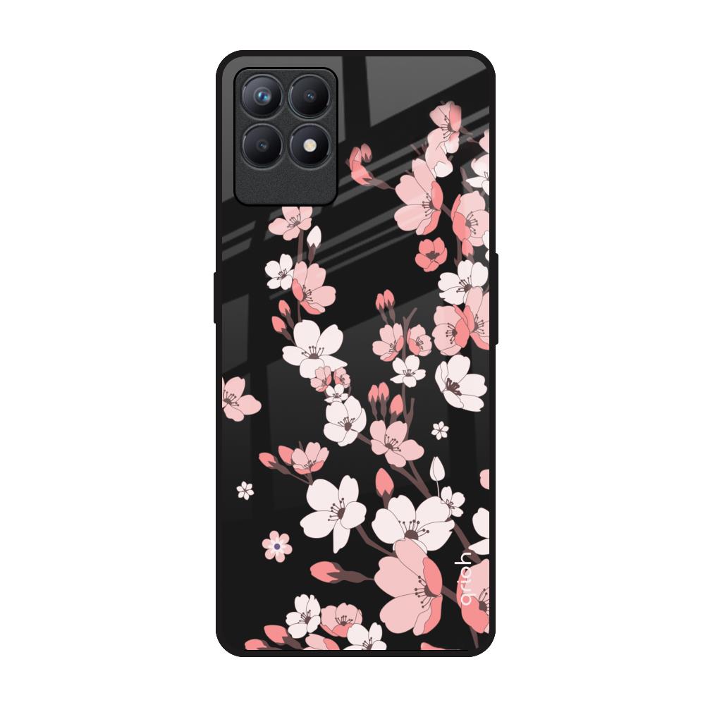 Black Cherry Blossom Realme Narzo 50 Glass Back Cover Online