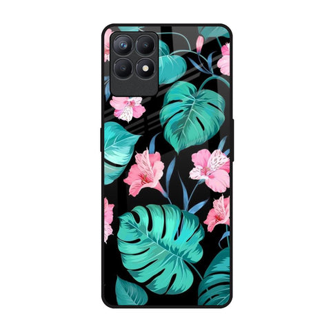 Tropical Leaves & Pink Flowers Realme Narzo 50 Glass Back Cover Online