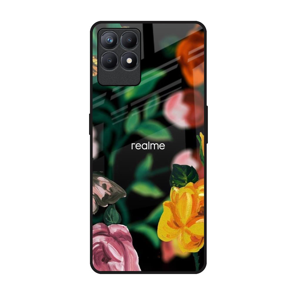 Flowers & Butterfly Realme Narzo 50 Glass Back Cover Online