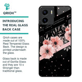 Floral Black Band Glass Case For Vivo Y15s