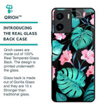 Tropical Leaves & Pink Flowers Glass Case for Vivo Y15s