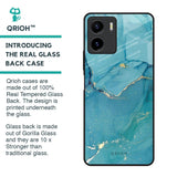 Blue Golden Glitter Glass Case for Vivo Y15s