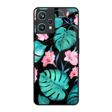 Tropical Leaves & Pink Flowers Realme 9 Pro 5G Glass Back Cover Online