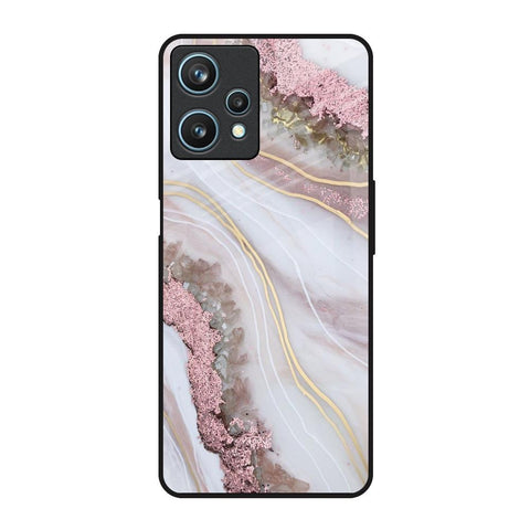 Pink & Gold Gllitter Marble Realme 9 Pro 5G Glass Back Cover Online