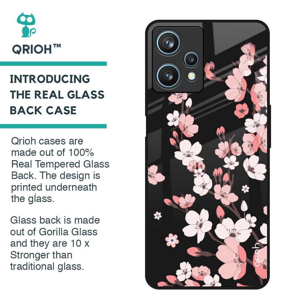 Black Cherry Blossom Glass Case for Realme 9 Pro 5G